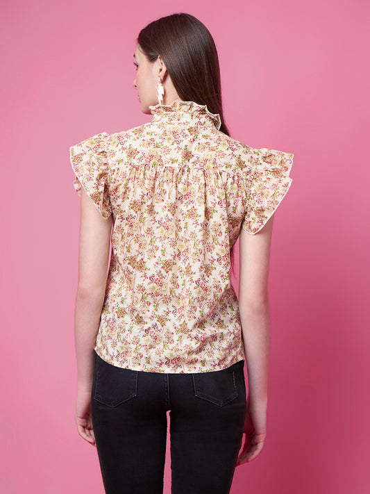 Party Flared Sleeves Printed Women Multicolor Top