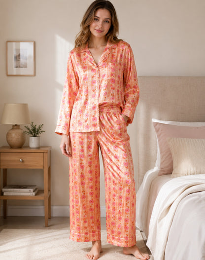 Women Shirt & Pyjama set Pink Floral Print