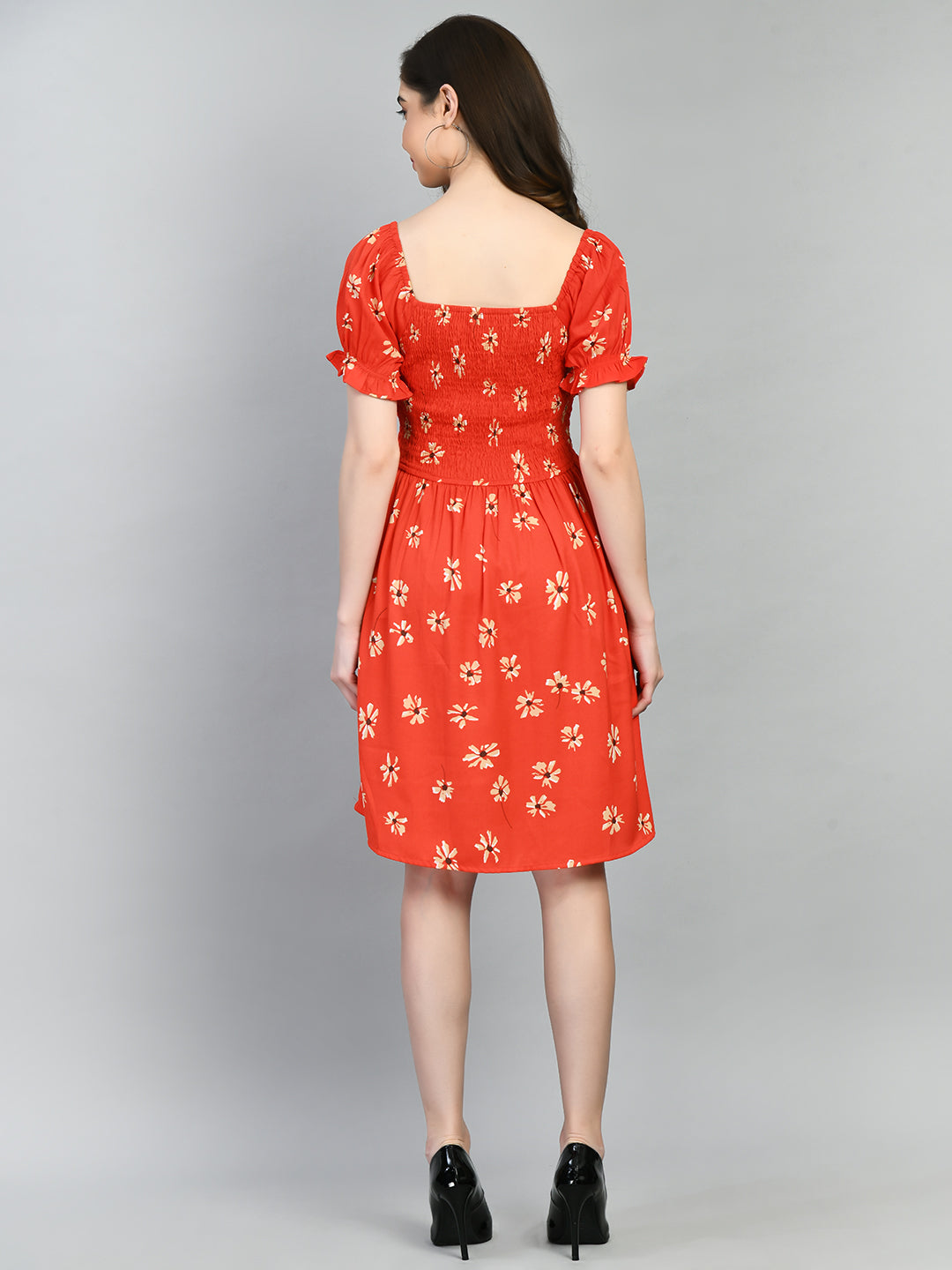 Women Fit and Flare Orange Knee Length Dress