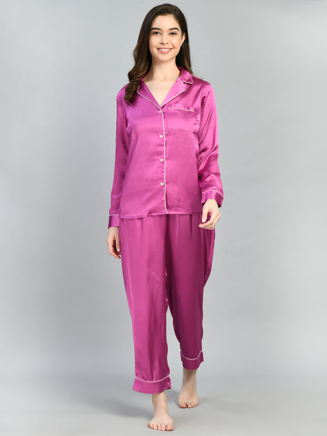 Women Shirt & Pyjama set Purple Solid