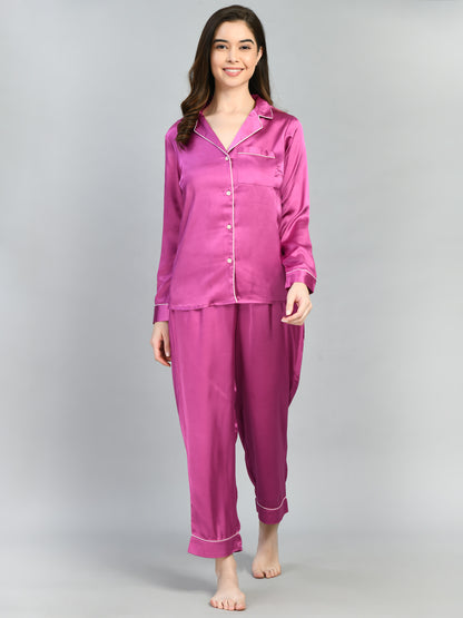 Women Shirt & Pyjama set Purple Solid
