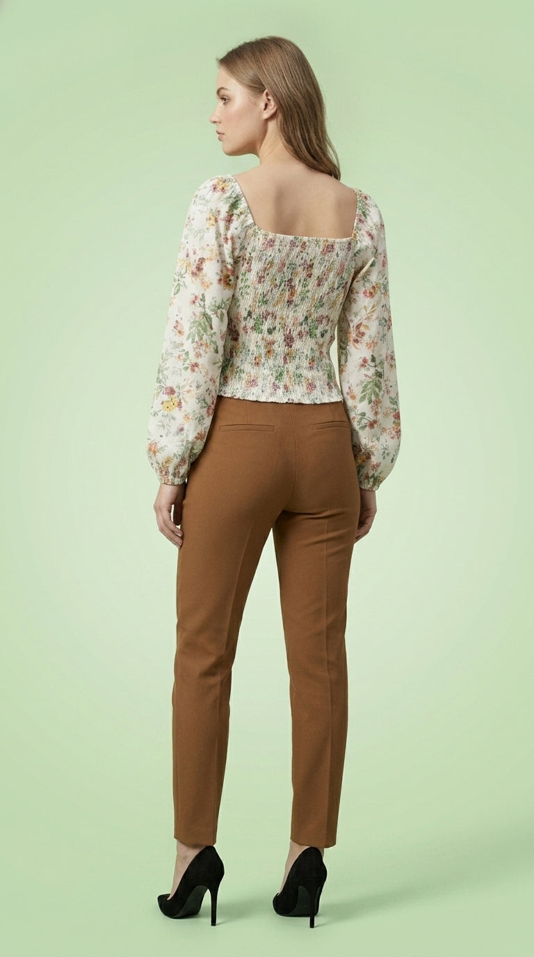 Casual Puff Sleeves Printed Women White Top