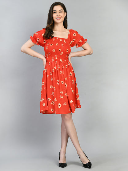 Women Fit and Flare Orange Knee Length Dress