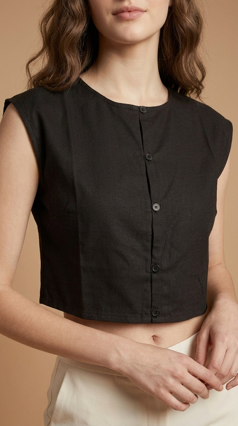 Party Sleeveless Solid Women Black Top