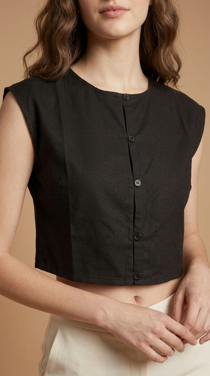 Party Sleeveless Solid Women Black Top