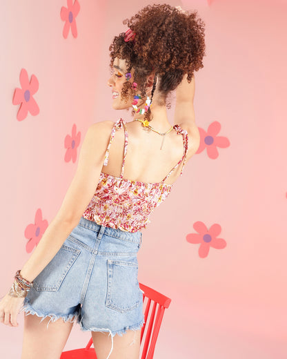 Casual Shoulder Straps Printed, Floral Print Women Multicolor Top