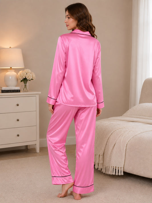 Women Shirt & Pyjama set Pink Solid