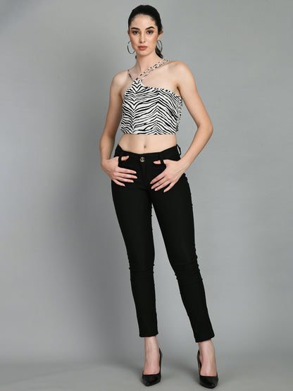 Casual Noodle Straps Printed Women Multicolor Top