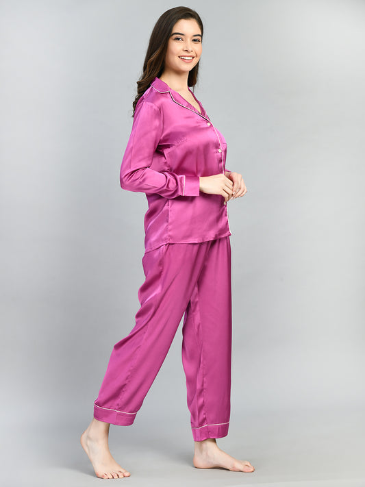 Women Shirt & Pyjama set Purple Solid