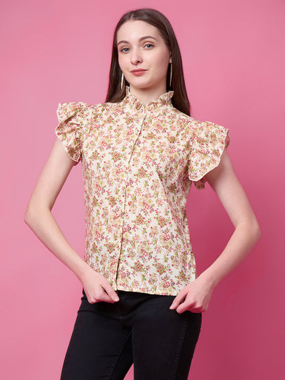 Party Flared Sleeves Printed Women Multicolor Top