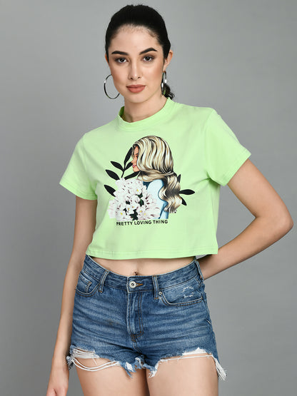 Casual Regular Sleeves Printed Women Light Green Top