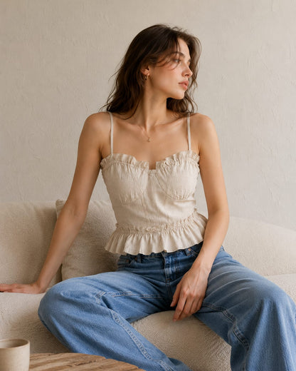 Party Sleeveless Solid Women Beige Top