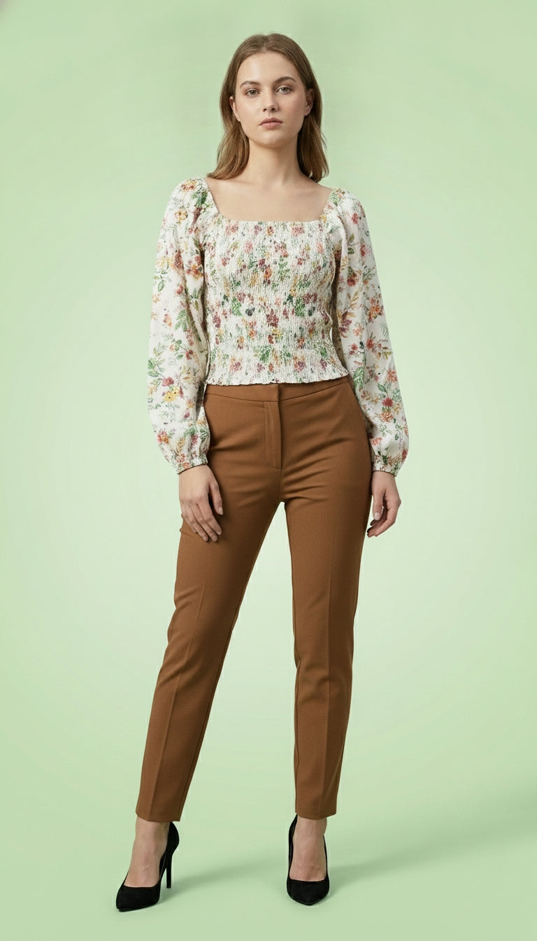 Casual Puff Sleeves Printed Women White Top