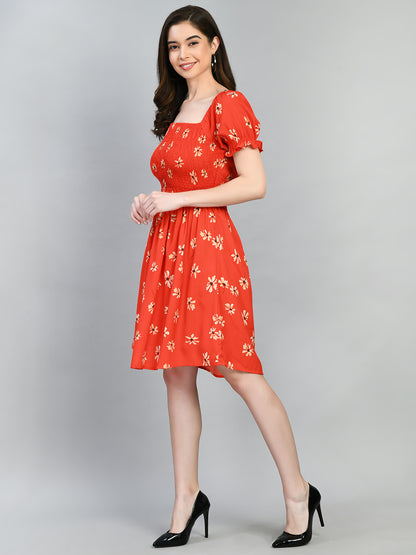 Women Fit and Flare Orange Knee Length Dress
