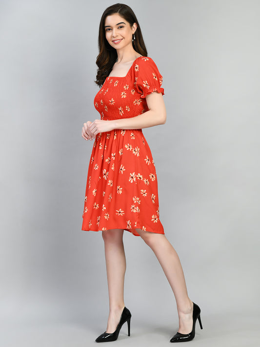 Women Fit and Flare Orange Knee Length Dress