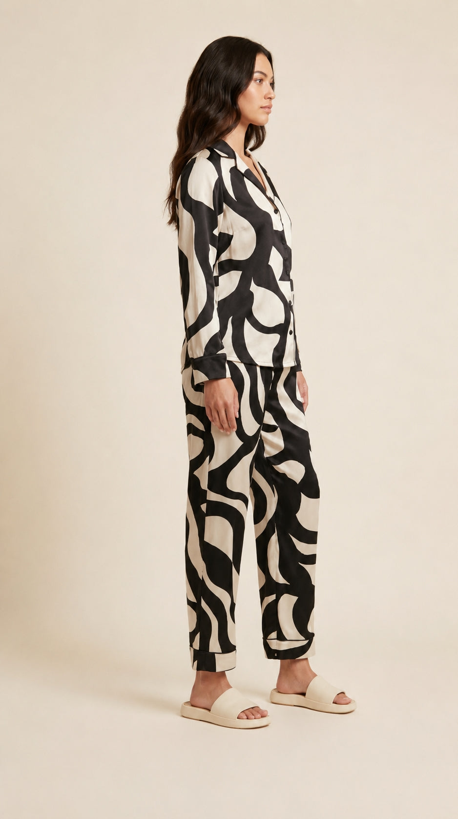 Women Shirt & Pyjama set Black Printed