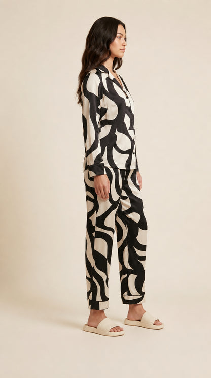 Women Shirt & Pyjama set Black Printed