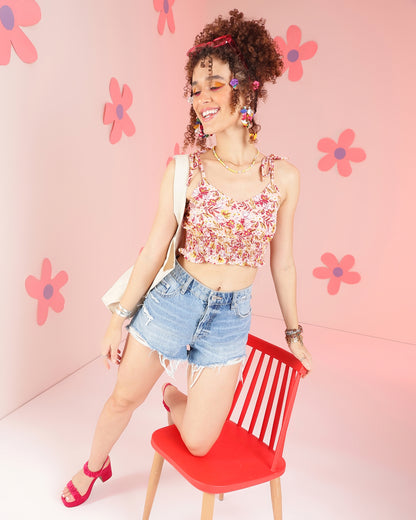 Casual Shoulder Straps Printed, Floral Print Women Multicolor Top