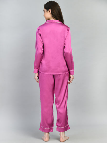 Women Shirt & Pyjama set Purple Solid