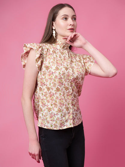 Party Flared Sleeves Printed Women Multicolor Top