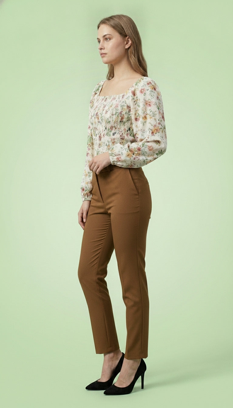Casual Puff Sleeves Printed Women White Top