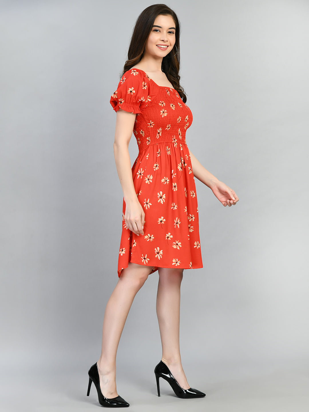 Women Fit and Flare Orange Knee Length Dress
