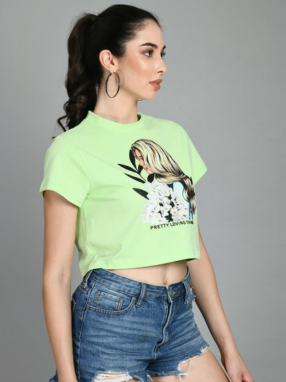 Casual Regular Sleeves Printed Women Light Green Top