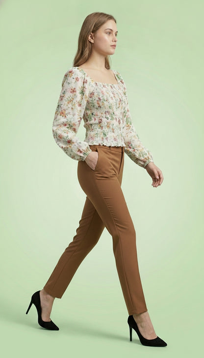 Casual Puff Sleeves Printed Women White Top