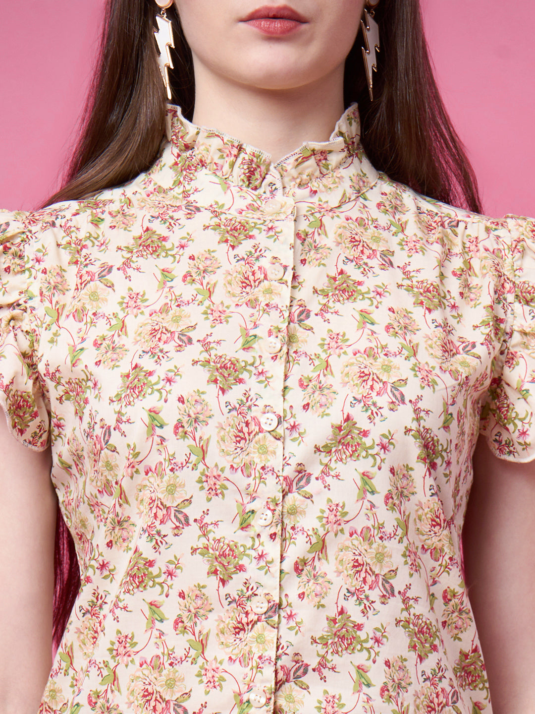Party Flared Sleeves Printed Women Multicolor Top