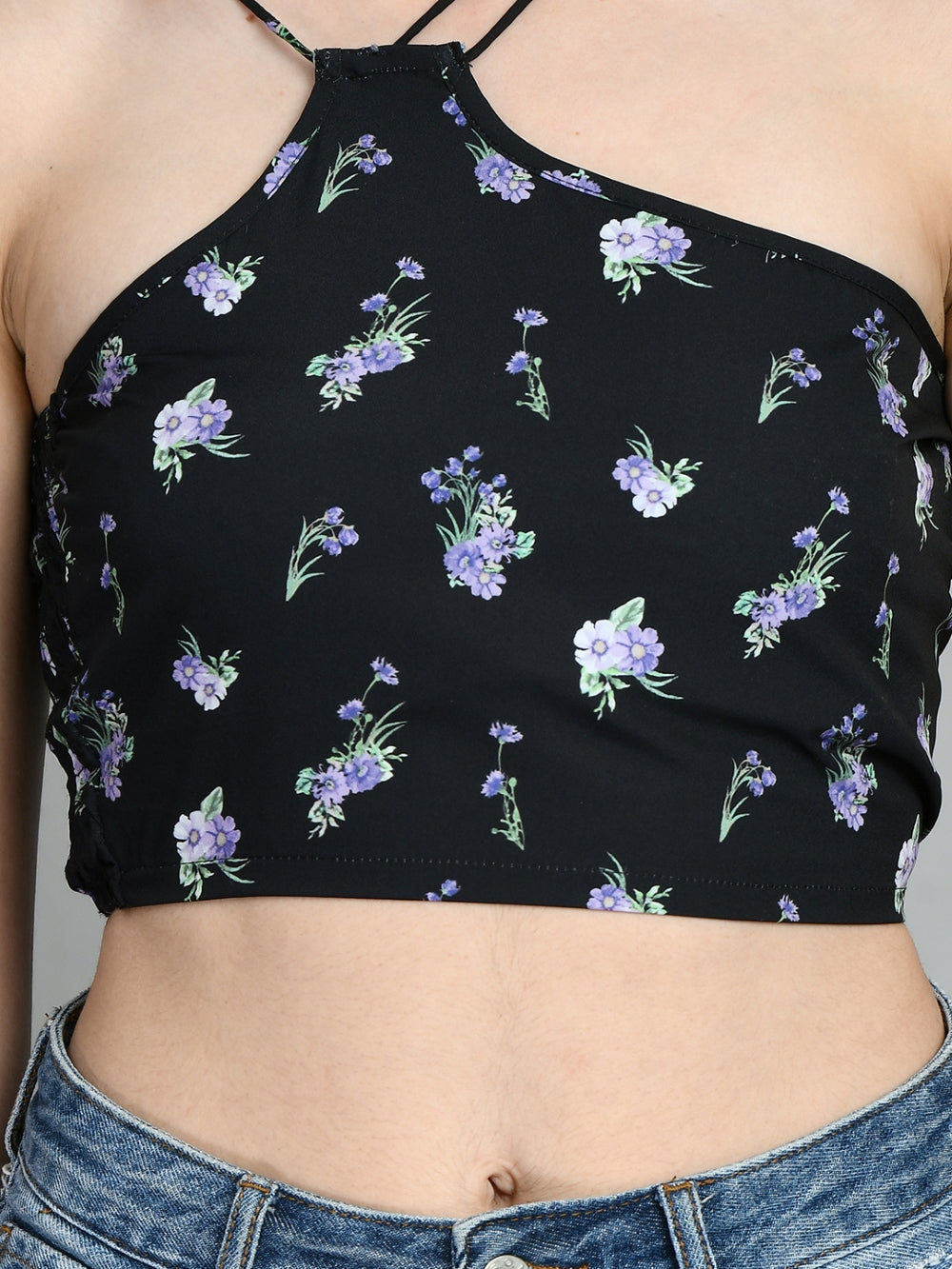 Party Regular Sleeves Floral Print Women Black Top
