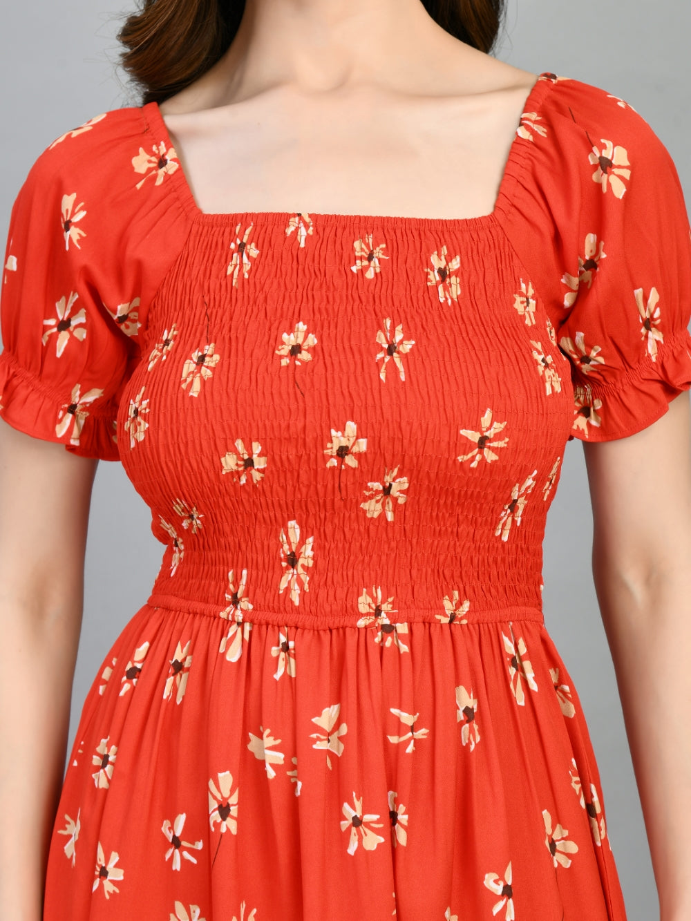 Women Fit and Flare Orange Knee Length Dress