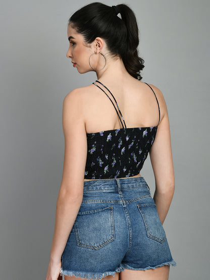 Party Regular Sleeves Floral Print Women Black Top