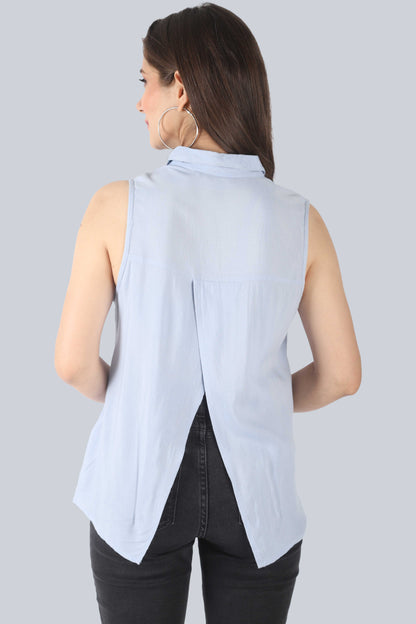 Casual Sleeveless Printed Women Light Blue