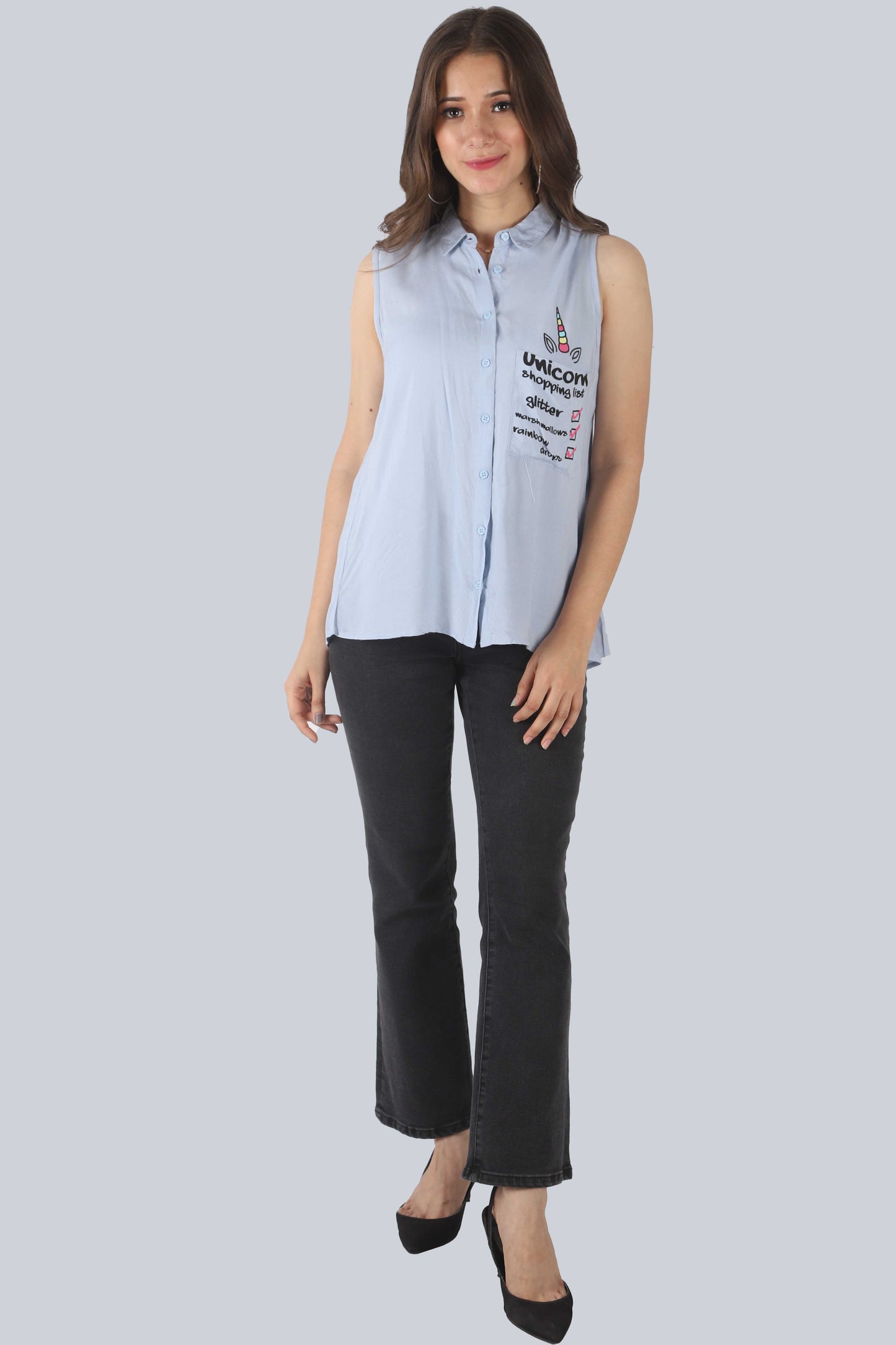 Casual Sleeveless Printed Women Light Blue