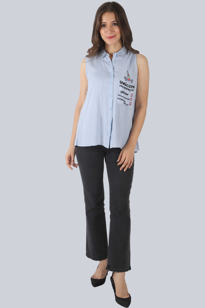 Casual Sleeveless Printed Women Light Blue