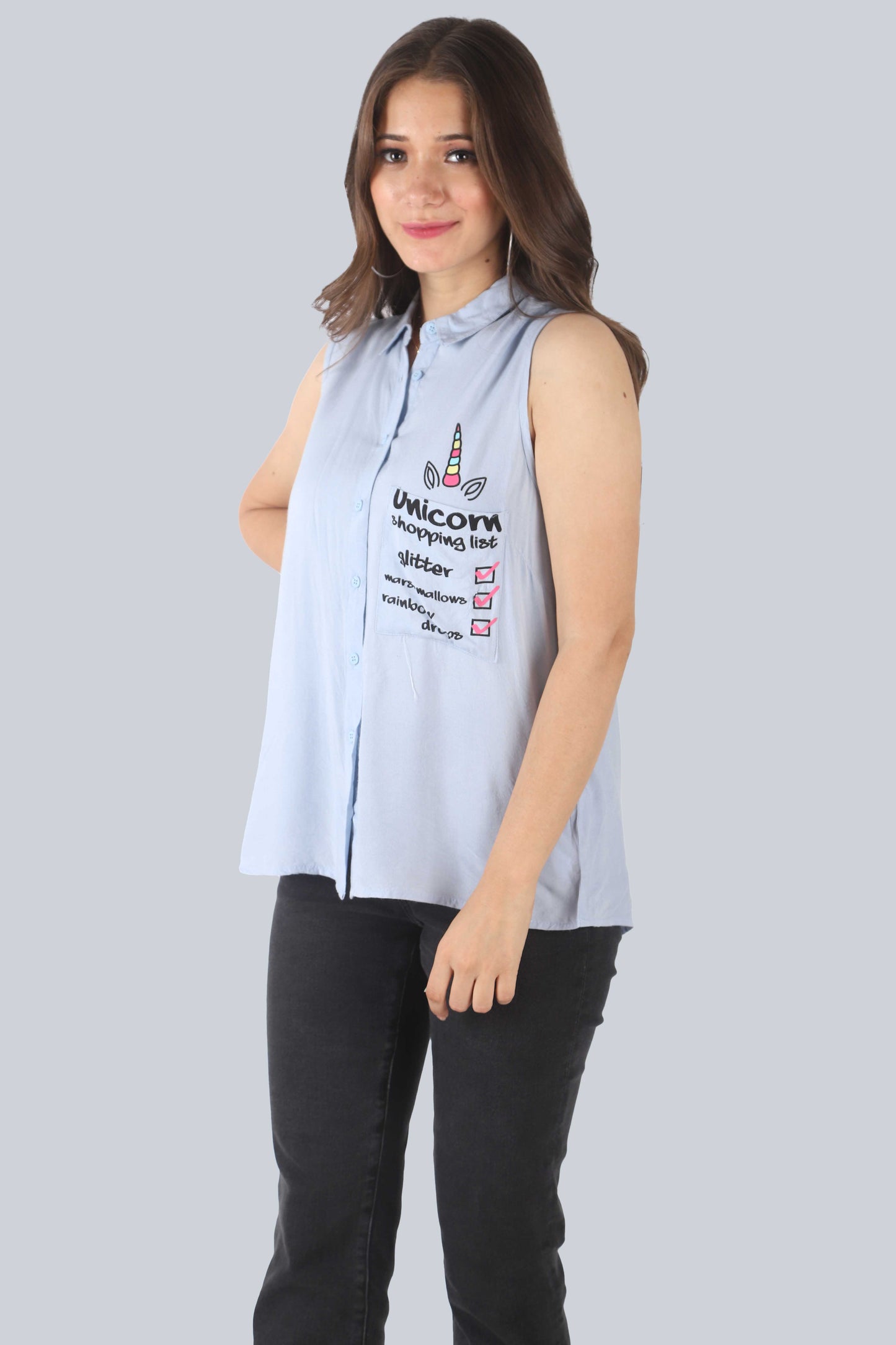 Casual Sleeveless Printed Women Light Blue