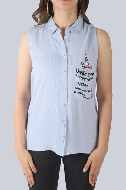 Casual Sleeveless Printed Women Light Blue