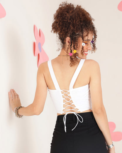 Casual Shoulder Straps Solid Women White Top