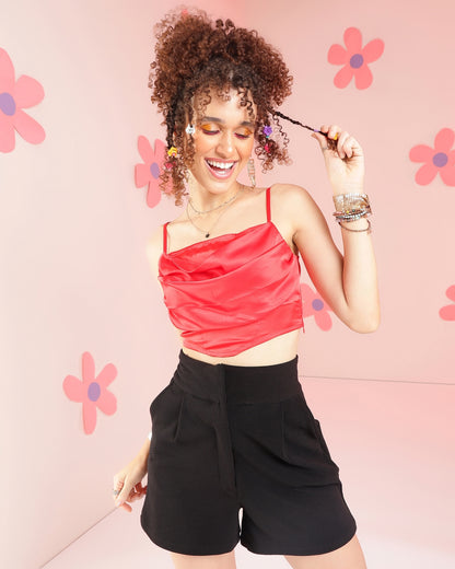 Party Noodle Straps Solid Women Red Top