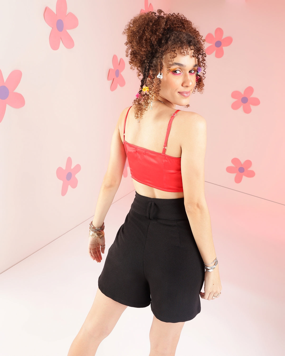 Party Noodle Straps Solid Women Red Top