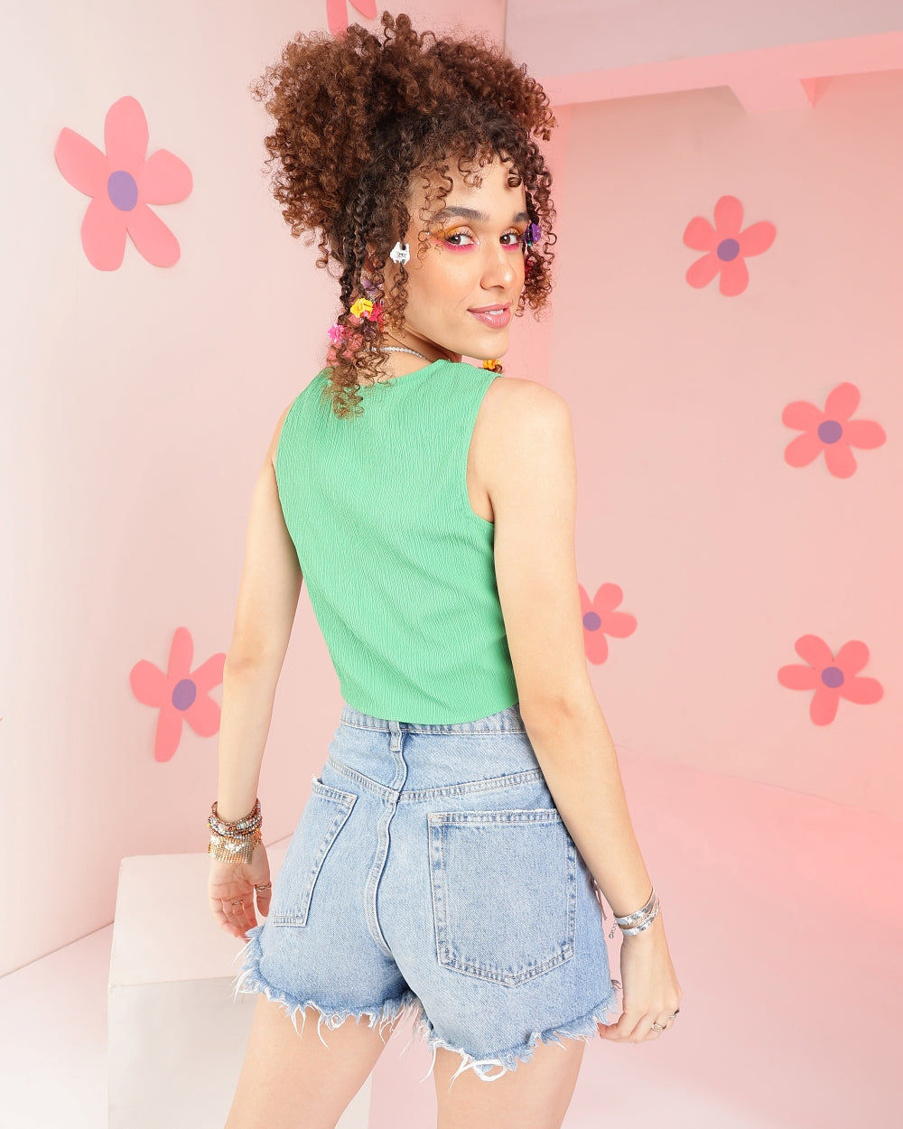 Casual Sleeveless Solid Women Green Top