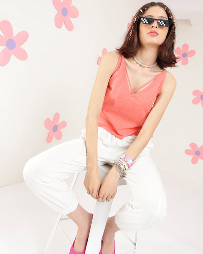Casual Sleeveless Solid Women Pink Top