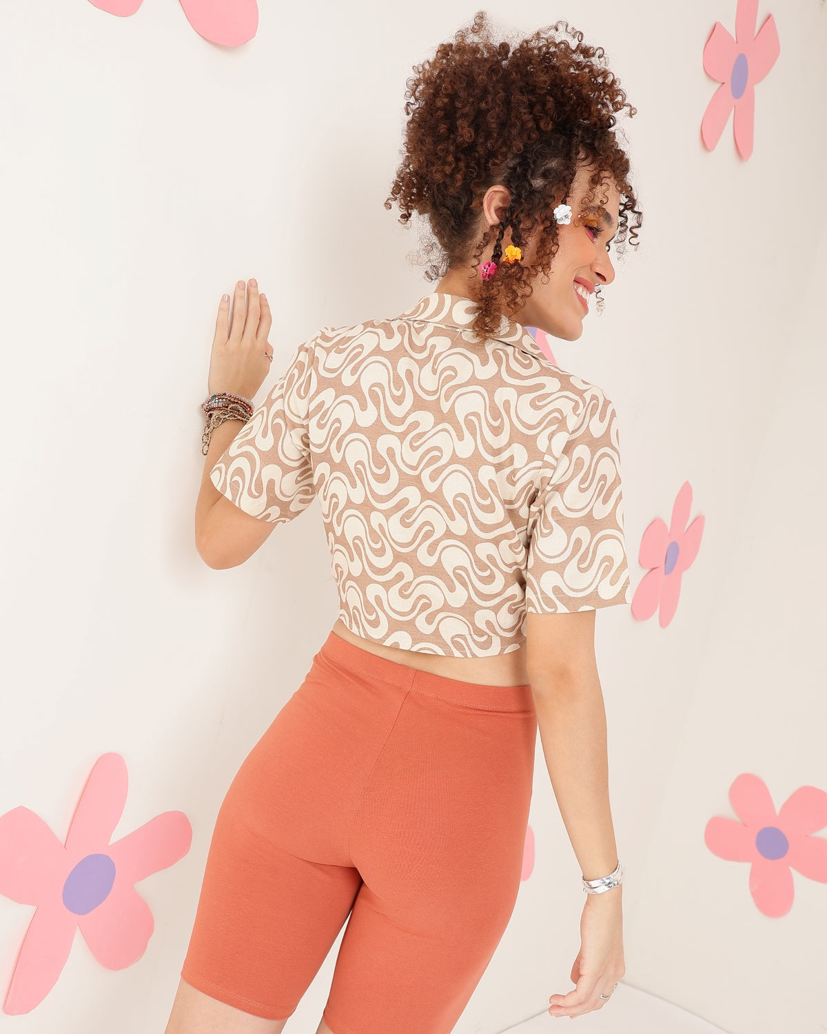 Casual Regular Sleeves Printed Women Beige, White Top