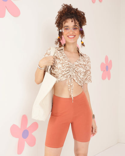 Casual Regular Sleeves Printed Women Beige, White Top