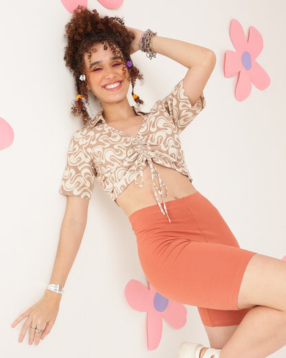Casual Regular Sleeves Printed Women Beige, White Top