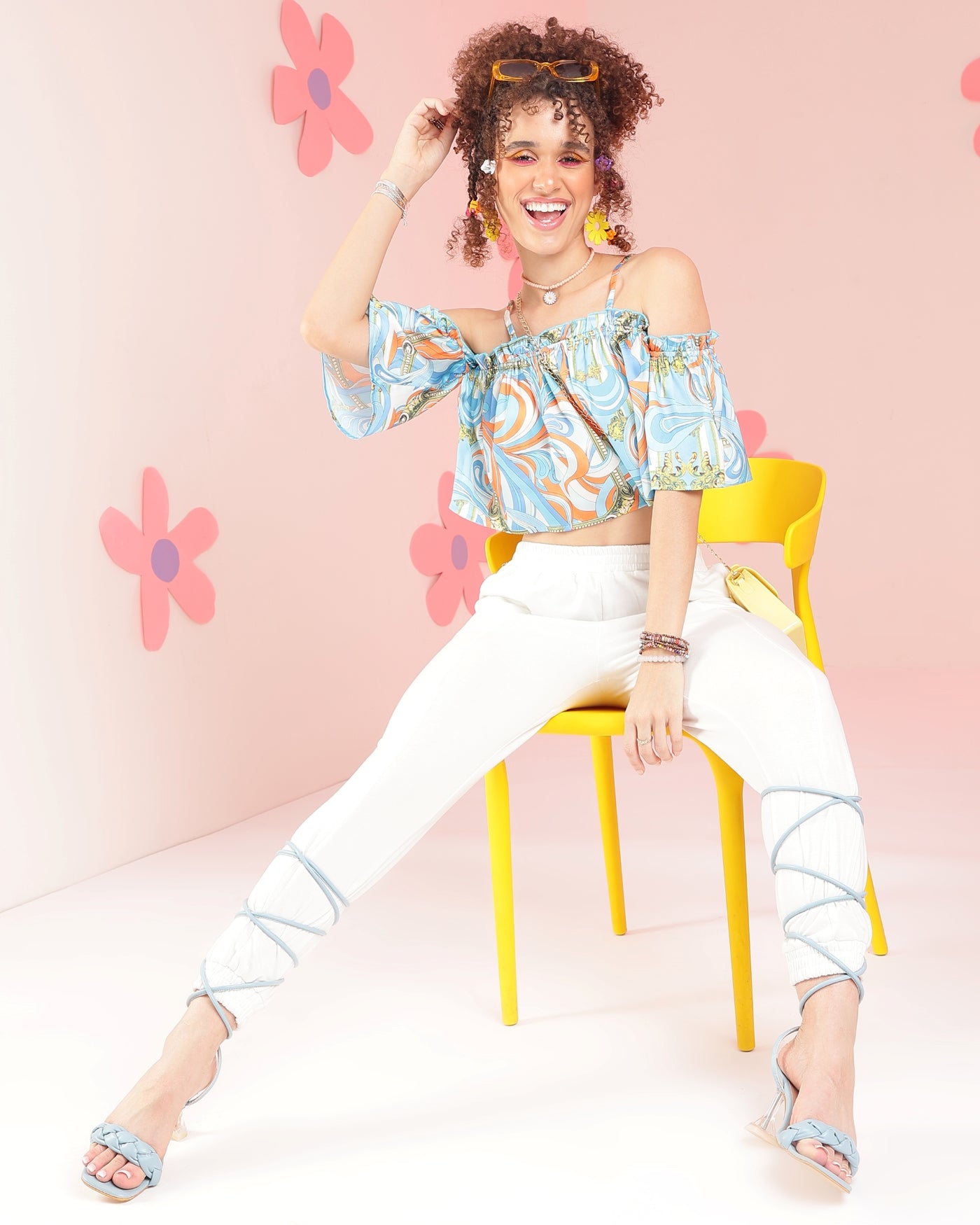 Casual Off Shoulder Sleeve Printed Women Multicolor Top