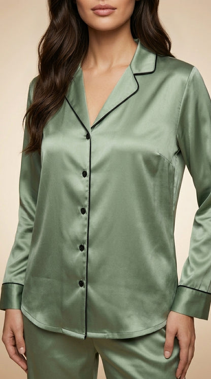 Women Shirt & Pyjama set Green Solid