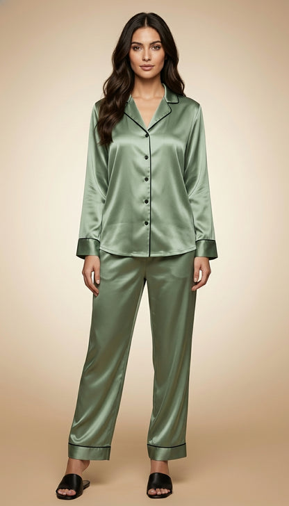 Women Shirt & Pyjama set Green Solid