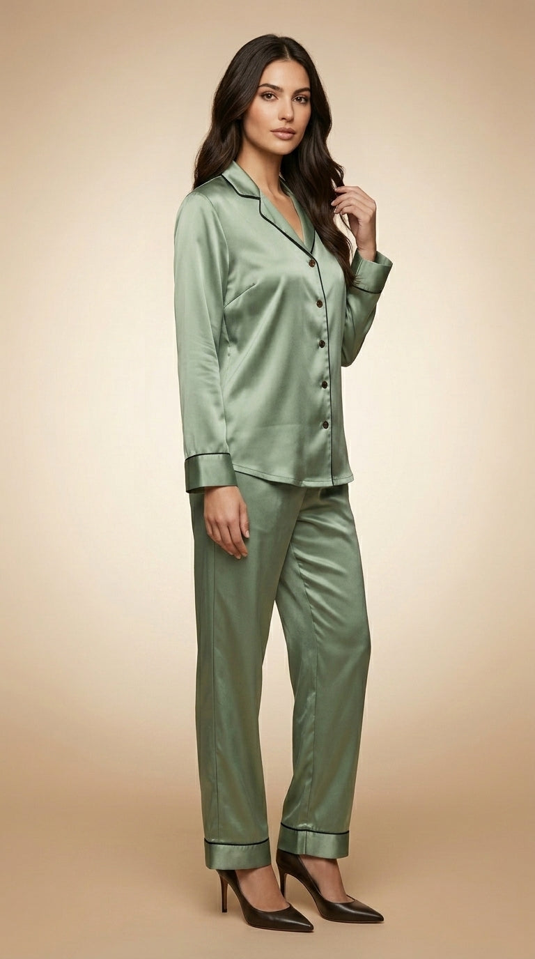 Women Shirt & Pyjama set Green Solid