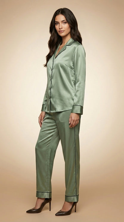Women Shirt & Pyjama set Green Solid